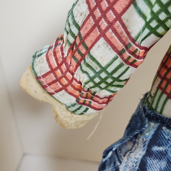 22" Standing ScareCrow Fall Denim‎ Dress Plaid Autumn Thanksgiving Decor Girl - Picture 3 of 9
